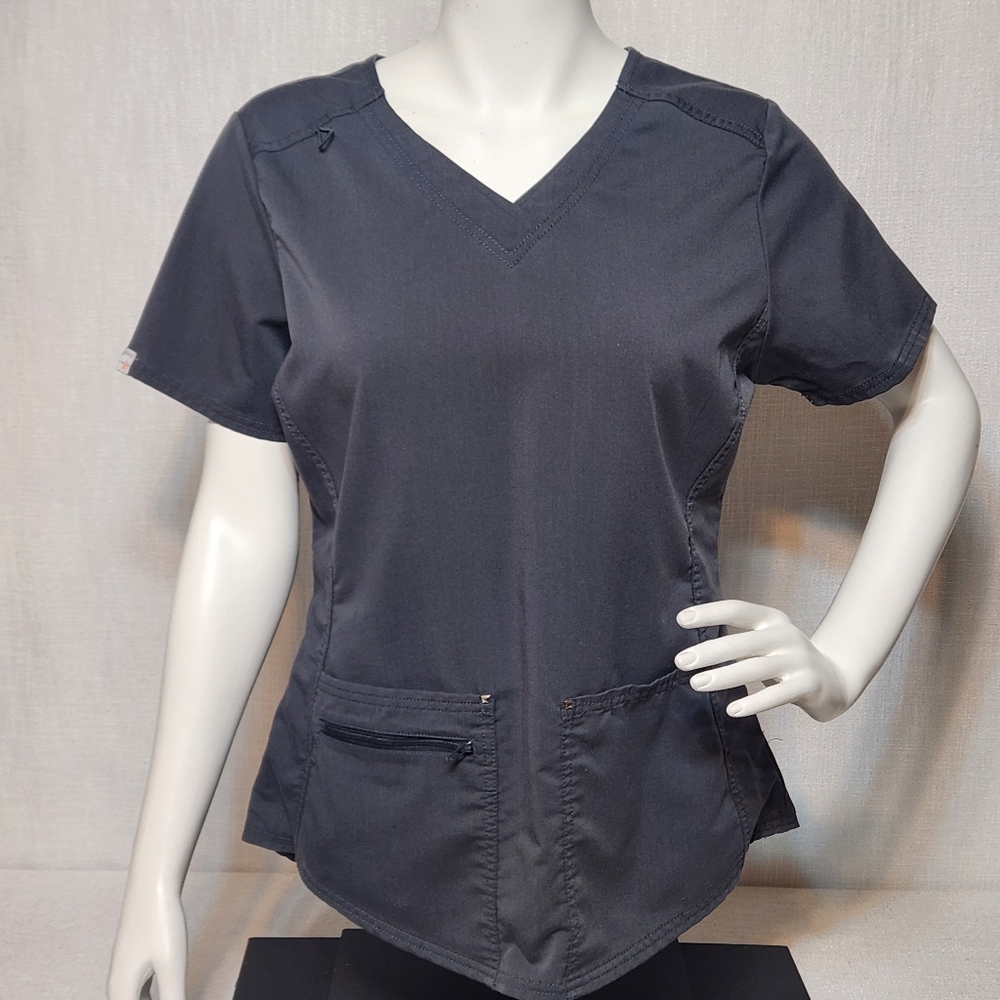 Scrubstar Scrub Top Solid Black V Neck Lightweight Pockets Medium